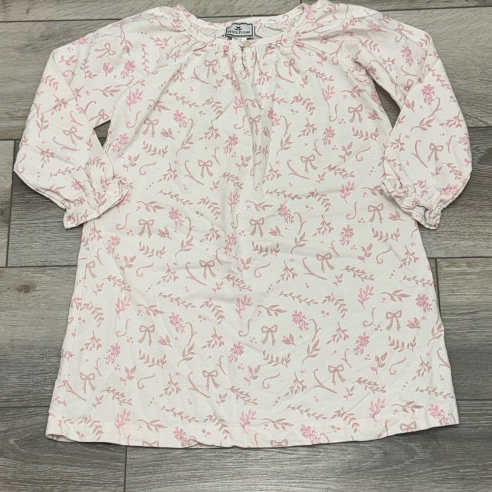 Petite Plume Pink Floral Bow Nightgown - Girls